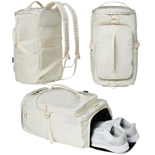 Image of Gym Bag for Women with Shoe Compartment and Wet Pocket Convertible Gym Backpack workout Duffel Bag Multiple Pockets 30L, Cream, 30L
