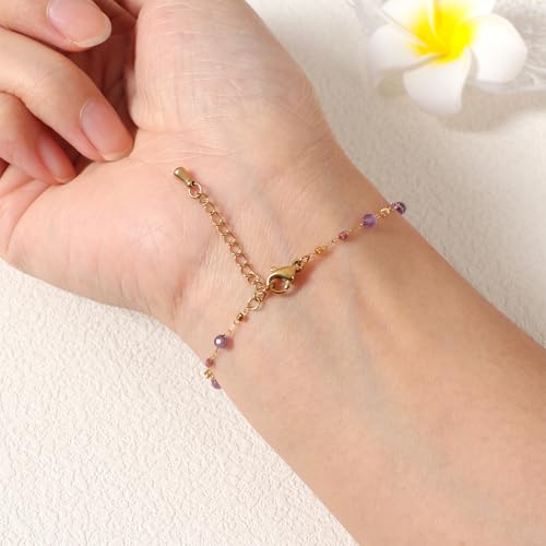 Tayolnfaso Amethyst Beaded Link Bracelets For Women 18K Gold Plated Handmade Dainty Amethyst Bracelet Light Purple Natural Amethyst Crystal Beaded Bracelet Jewelry Birthday Gift For Women thumb #3