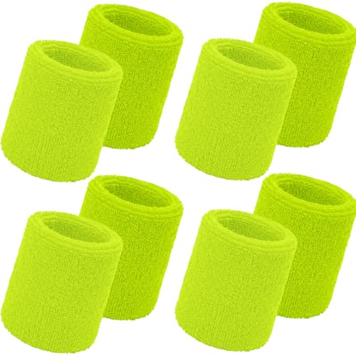 Image of WILLBOND 8 Pack Wrist Sweatbands Sports Wristbands Tennis Sweatbands Neon 80s Thick Cotton Gymnastics Sweat Band Athletic Football Soccer Sports Wristband for Men Women Party