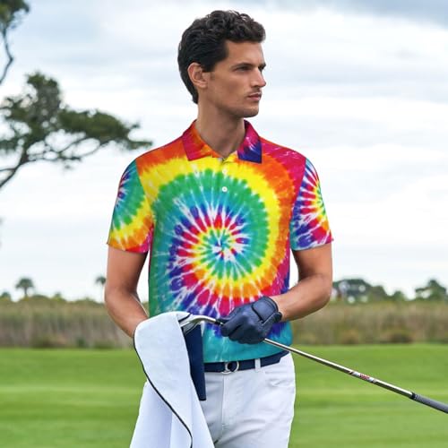 Tie Dye Men's Casual Polo Shirts, Short Sleeve Golf Shirts Fashionable Quick Dry Men's Shirts4