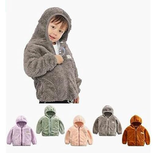 Kids Fleece Sweatshirt Jacket Winter Autumn Warm Zipper Coat with Hooded for Children (Khaki, 2-3 Years)2