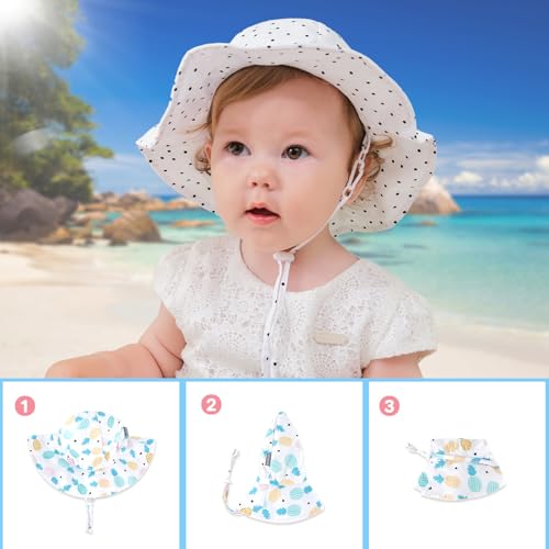 UPF 50+ Baby Bucket Hat - Wide Brim Sun Protection Beach Cap for Girls - Cute & Adjustable Toddler Hat4