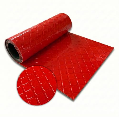 Floordirekt Suelo de PVC, suelo antideslizante en forma cuadrada, aspecto de suelo industrial, fácil de limpiar y resistente, rollo con corte, color rojo, 110 x 200 cm