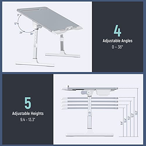 Laptop Bed Tray Desk, Adjustable Pvc Leather Bed Table 2 Drawer, Portable Laptop Lap Desk With Foldable Legs For Bed Sofa Couch Floor, Supplies For Online Working, Study #TOP2