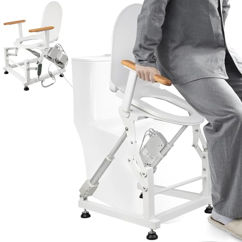 Lift Toilet Seat for Elderly with Wooden Armrests, FSÄ/HSÄ Eligible Electric Sit to Stand Lift for Elderly and Disabled, Toilet Seat Lift Supports Up to 440lbs