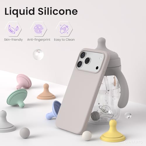 Image of ORNARTO Compatible with iPhone 17 Pro Max Case 6.9 inch, Slim Liquid Silicone 3 Layers Soft Gel Rubber Shockproof Protective Cover with Anti-Scratch Microfiber Lining-Stone Gray