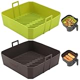 NEWITEE 5QT Air Fryer Silicone Liners for Ninja AF141/AF142 & COSORI CAF-L501, Square Reusable Air Fryer Liners with Handle, 2 Pack BPA Free Platinum Silicone Basket, Upgrade