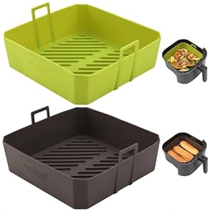 NEWITEE 5QT Air Fryer Silicone Liners for Ninja AF141/AF142 & COSORI CAF-L501, Square Reusable Air Fryer Liners with Handle, 2 Pack BPA Free Platinum Silicone Basket, Upgrade