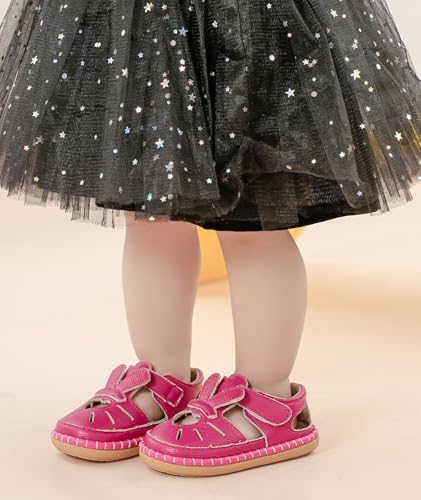 Image of DADAWEN Toddler Girls Leather Closed Toe Summer Sandals Lightweight Non-Slip Soft Sole Cute Flat Shoes Baby Flower Girl Shoes