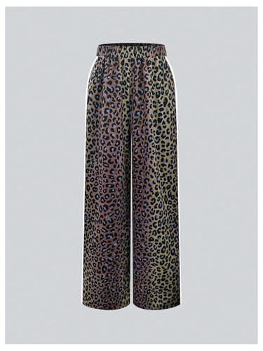 Image of SHENHE Women's Cheetah Print Wide Leg Baggy Pants Y2k Side Loose Streetwear Trousers