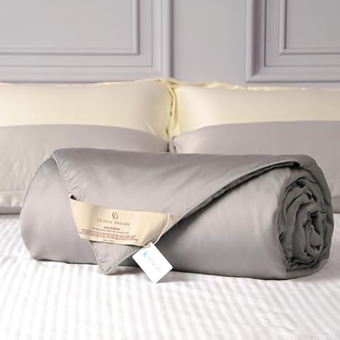 CUDDLE DREAMS Lightweight Silk Filled Comforter for Summer, Detachable Tencel Duvet Cover for Easy Care, Naturally Breathable & Cooling (Gray, King) Cover