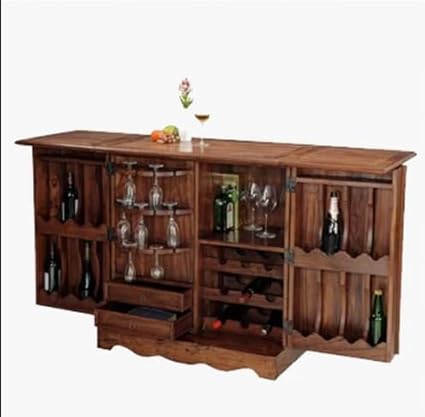 Wooden Bar Cabinet with 2 Doors, Glass Holders and Wine Racks for aeshtetic and Heritage. by- Panache Art and Craft
