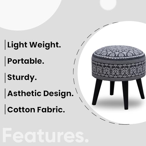 Image of Stool Ottoman Pouffes for Living Room, Kitchen, Home, Office Furniture with Soft Cotton Cushion Mudda Footrest Stool for Chair Sofa Bed Dressing Decor, Mandala Grey (17 Inch Pack of 2)