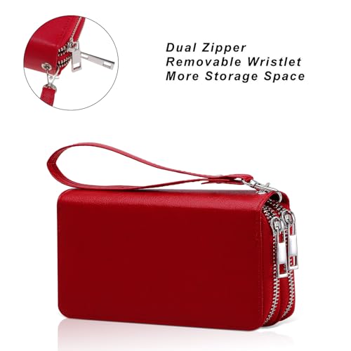 Image of Cellphone Wallet for Women Dual Zipper Long Purse with Removable Wristlet