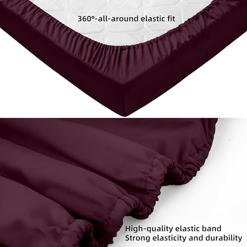 Image of HBHLFZ Crib Sheets for Boys, Girls, 28x52 Inch Fitted Crib Sheet - 8 Inch Deep Pocketed Fixed Sheet - Soft and Comfortable Microfibre - Fits Standard cot and Toddler mattresses, Burgundy