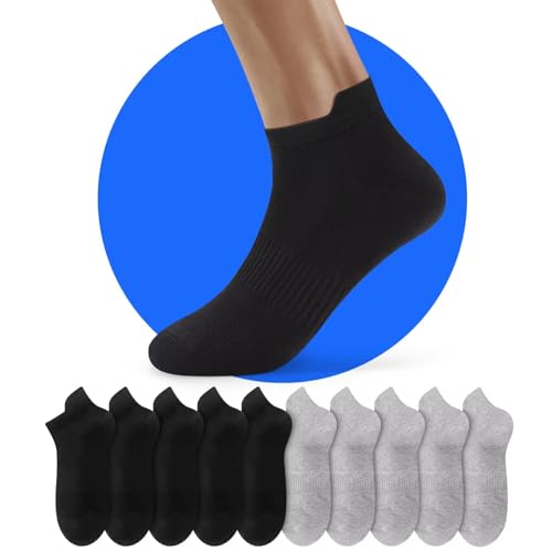 NUOZA Calcetines Mujer Tobilleros Invisibles Algodon Verano Running Hombre Verano Cortos Running Negro Gris Ciclismo Calcetine 39-42 10 Pares Finos Socks