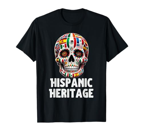 Hispanic Heritage Month Skeleton All Latina Countries Flag T-Shirt