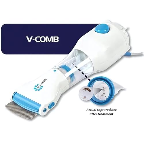 Image of V COMB Electric Head Lice Removal Machine for Kids Adults & Pets | Chemical Free Lice Nit Egg Remover Comb with Capture Filter Trap | Allergy Safe Reusable Lice Treatment Device for Human & Animals 240V
