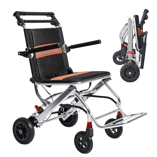 JYVDggKKW sillas de Ruedas Silla de Ruedas de Transporte portátil con Freno de Mano, Silla de Ruedas Ultraligera, Silla de Ruedas Manual, Silla de Ruedas de Viaje Plegable Portátil