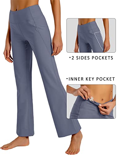 First Way Buttery Soft Women's Bootcut Yoga Pants Capris With 3 Pockets Lounge Floral Printing Full-Length, Blue Granite Xl #TOP4