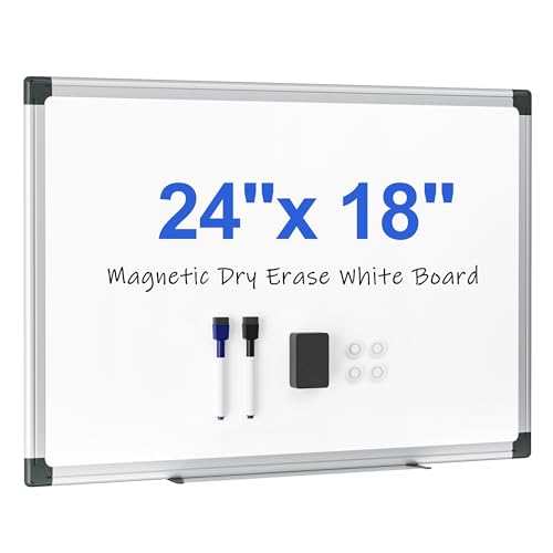 Scribanx Magnetic White Board 24" x 18" for Wall, Dry Erase Board for Home Office, School, Study Room – Silver Aluminum Frame, 2 Markers, 4 Magnets, Eraser Included