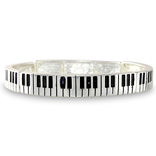 Piano Key Musical Instrument Silver Tone Keyboard Concert Stretch Bracelet by Heirloom Finds