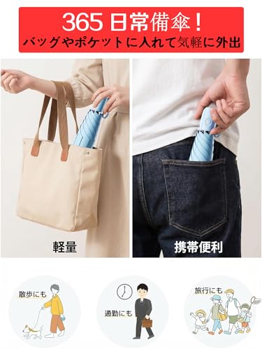 日傘 軽量 UVカット率 100% 完全遮光 遮熱 反射冷却素材採用 ワンタッチ自動開閉 折りたたみ傘 コンパクト 折り畳み日傘 紫外線遮断 耐風撥水 晴雨兼用 携帯便利 メンズ レディース 母の日 父の日 (ブラック -1) (ブルー-1) [3]
