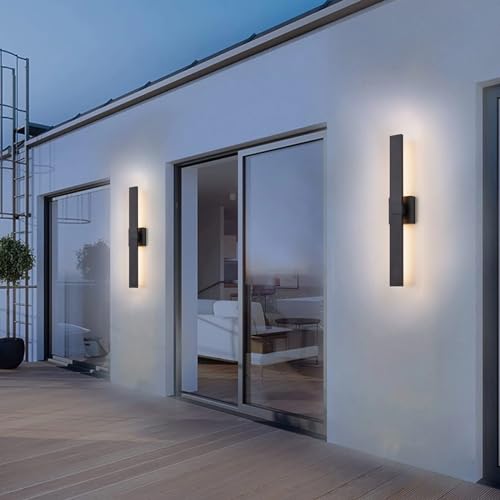 Image of Modern Outdoor Wall Light Fixtures 27.2 inch Black Outdoor Porch Lights Exterior LED Wall Sconces, 12W Integrated LED Long Outside Light Fixtures for Garage, Porch, Patio, Front Door, House, etc.