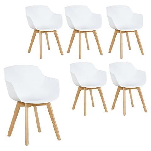 H.J WeDoo 6er-Set Wohnzimmerstuhl Esszimmerstuhl mit Armlehne und Buchenholz Retro Design Stuhl Cover
