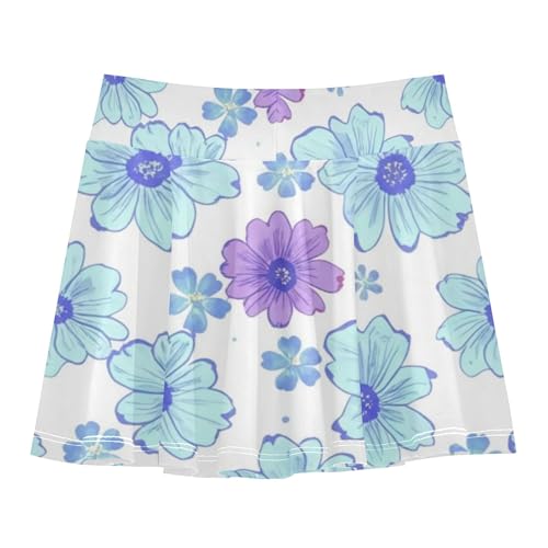 Floral Light Blue Purple Flowers Kids Tennis Skirts Rainbow Girls Skorts Athletic Shorts Little Girl 4t2