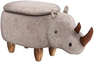 HOMCOM Rhino Storage Stool Cute Decoration Footrest Wood Frame Legs w/ Padding Lid Ottoman Animal Furniture Grey 36x70cm