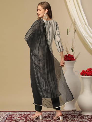 Image of GoSriKi Women's Rayon Blend Straight Printed Kurta with Pant & Dupatta