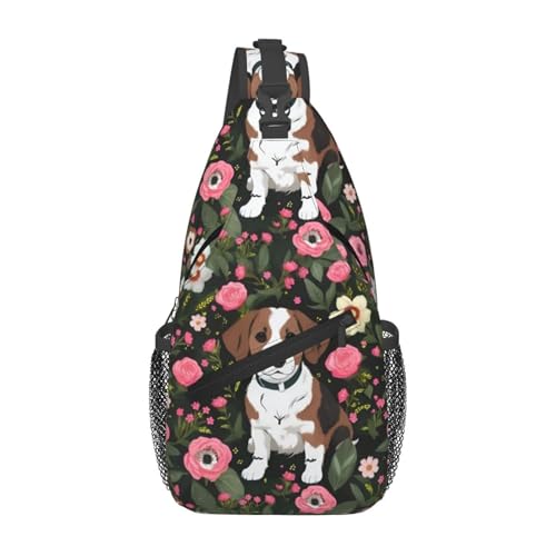 Morrales Crossbody con Estampado de Perro y Flores