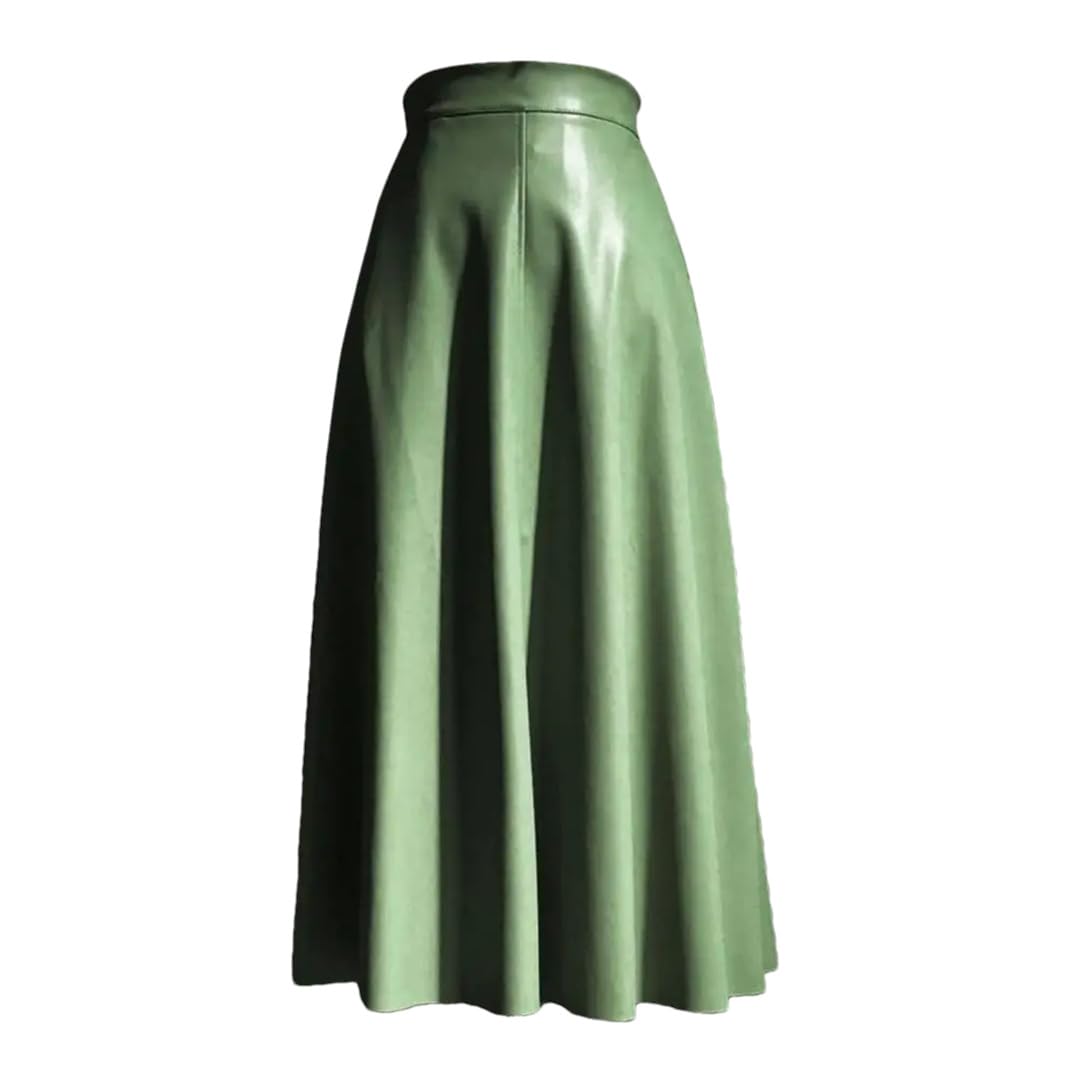 Faldas de cuero para mujer, cintura elástica, bolsillos laterales, falda maxi de piel sintética, color sólido, falda de oficina para mujer
