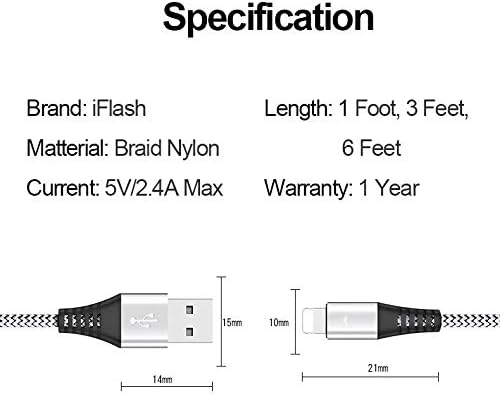 Miniatura 7 de IFLASH Cable de cargasincronización con LED, cable de datos de 6 pies de carga rápida y cargador de sincronización para iPhone XsXS MaxXRX  88 Plus7