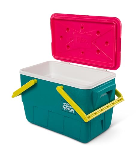 Igloo Retro Picnic Basket 25 Qt Cooler, Jade | Insulated Ice Chest, Holds 36 Cans, THERMECOOL Foam Insulation, Molded-In Side Handles, Extended-Life Hinges - image 5