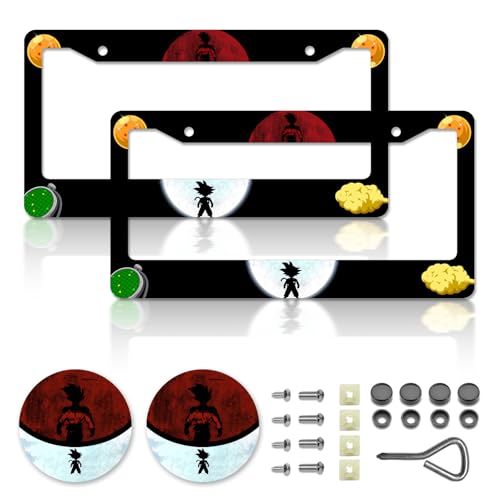 DGDRHZ Anime Dragon License Plate FramesAnime Ball Car Accessories for Women & MenCute License Plate HolderAluminum License Plate Frame Fits Standard US Vehicles Size 12.2 x 6 Inch (Black-2pcs)