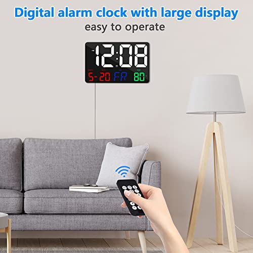 Digital Wall Clock,11.5" Led Digital Alarm Clock Large Display,With Remote Control,Adjustable Brightness, Calendar, Temperature, Snooze, 12/24 H, For Living Room, Office, Bedroom, Elderly, Adults #TOP3