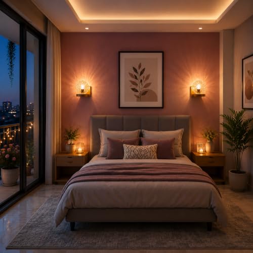 Image of Home Decor Wall Lights Glass Lamp Shade with Premium Finish & E27 Bulb Holder for Living Room, Bedroom, Balcony, Kitchen, Cafes | Decorative Night Lamps Fixtures | Elegant Wall Hanging Lights