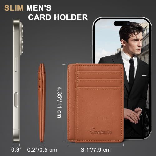 Image of Travelambo Slim Wallet Front Pocket Minimalist Leather RFID Blocking Medium Size