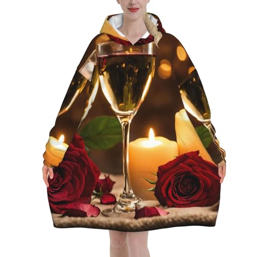 Plaid à capuche en flanelle épaisse premium avec manches et motif rose