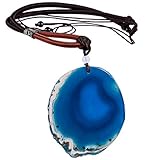 SUNYIK Blue Agate Slice Stone Pendant with Chain for Women, Healing Crystal Necklace for Men,...