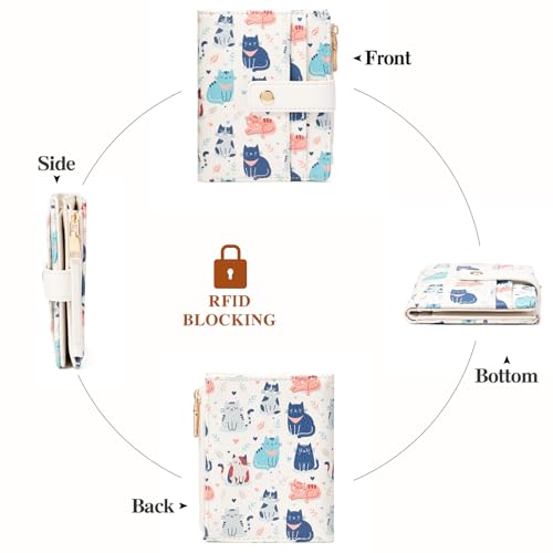 Image of GOIACII Small Wallet for Women Leather Bifold Zipper Coin Pocket RFID Blocking Cute Credit Card Holder Little Cats Print