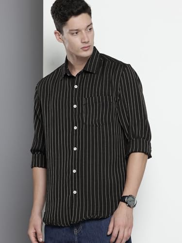 Image of The Indian Garage Co Men Slim Fit Striped Full Sleeves Cutaway Collar Casual Shirt
