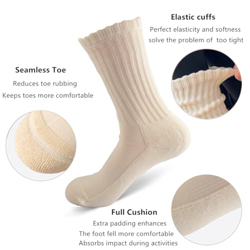 Women's Slouch Crew Socks Retro Solid Cotton Boot Calf Socks Chunky Ribbed Cozy Scrunch Socks Size 5-112