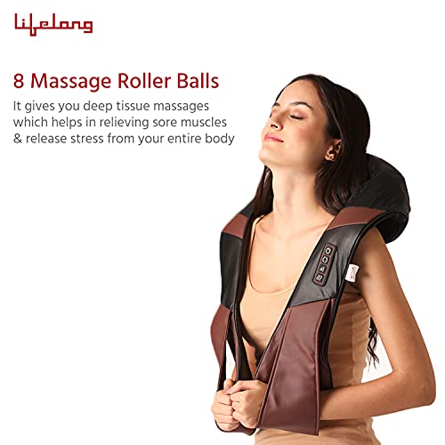 Image of Lifelong Neck Massager with Electric Heat Therapy Neck, Shoulder and Back Massager for pain and stress relief, Brown (LLM297)