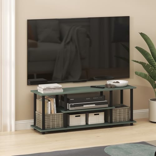 Image of Furinno Turn-N-Tube 3-Tier Toolless Assembly TV Stand, Sage Green | for TV up to 50 Inch, Open Frame Rectangular Entertainment Center with Storage Shelf, TV Console, for Living Room, Bedroom