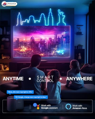 Lphianx Neon Rope Light, 3m LED Neon Flex with Music Sync, Compatible with Alexa, Google Assistant, LED Strip Lights for Bedroom Living Gaming Room Wall Decor (Not Support 5G WiFi)