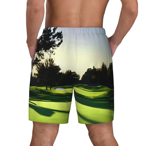 Golf Course Print Mens Swim Shorts Trunks Inseam Compression Liner Quick Dry Zipper Pocket White4