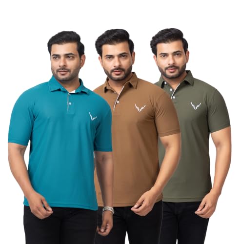 Image of HANABY Men's Summer Polo Solid Half Sleeves Polycotton T-Shirt | Collar Breathable and Comfortable T-Shirt (Pack of 3)